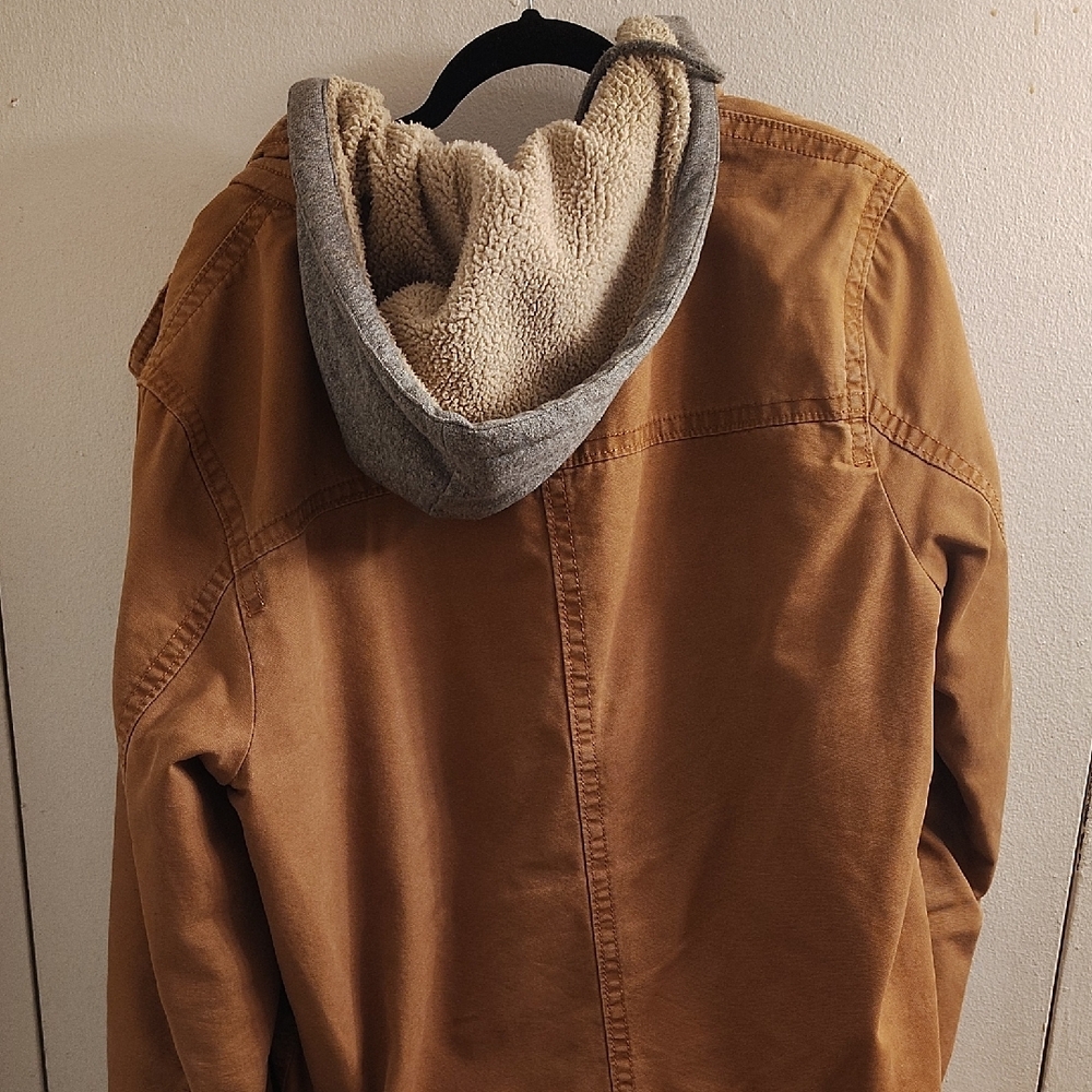 American Eagle Outfitters Tan Jacket with Red Buffalo Plaid Lining - Picture 2 of 5